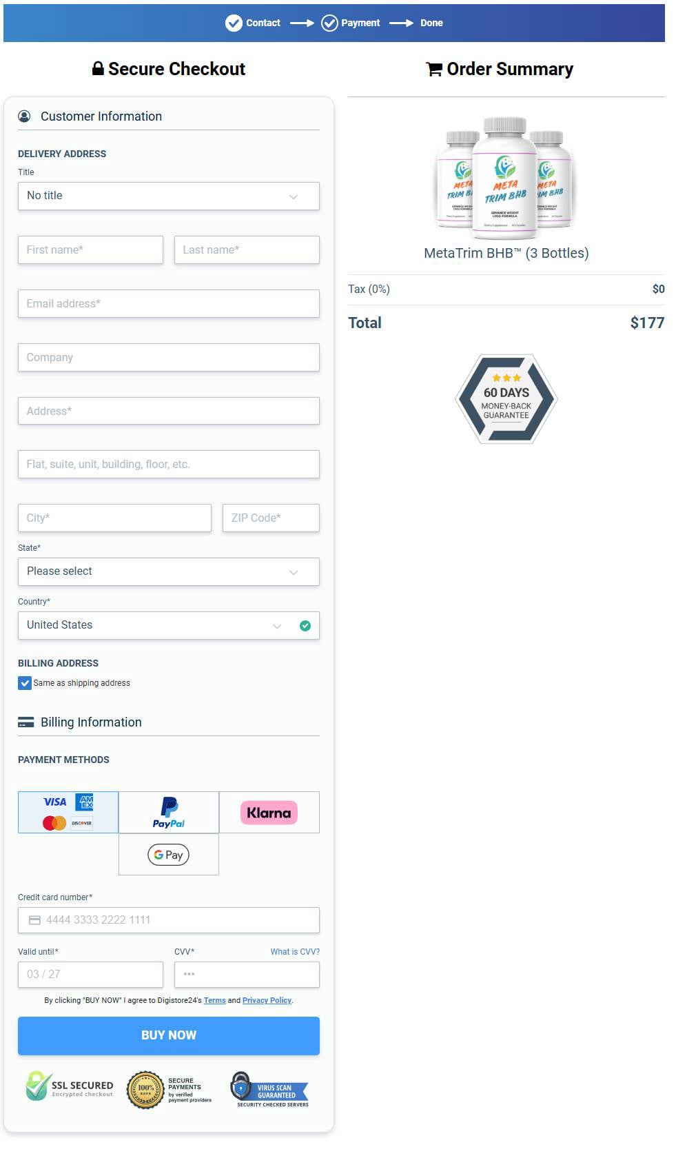MetaTrim BHB™ Cart Section
